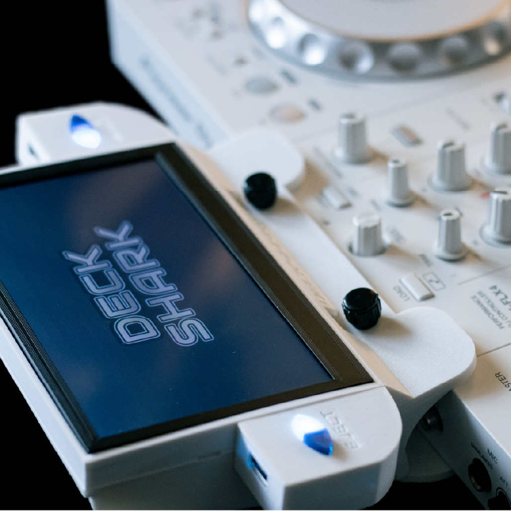 photo of DECKSHARK unit attached to a DJ deck