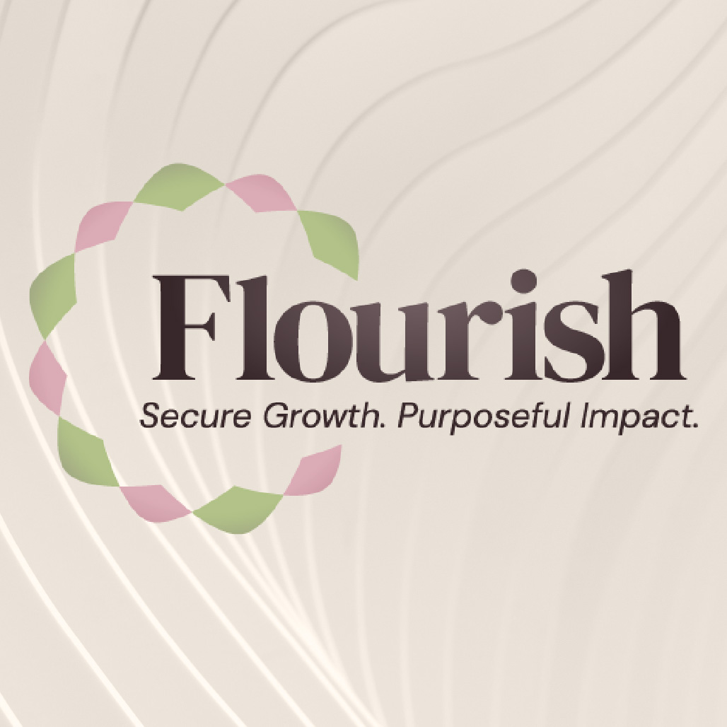 earth tone typographical logo that reads 'Flourish'