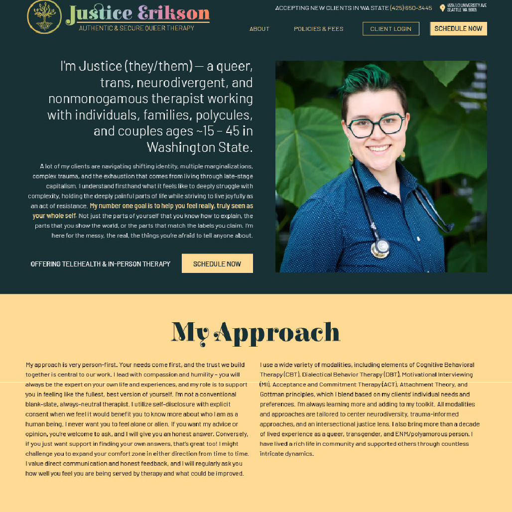 screenshot of Justice Erikson's website