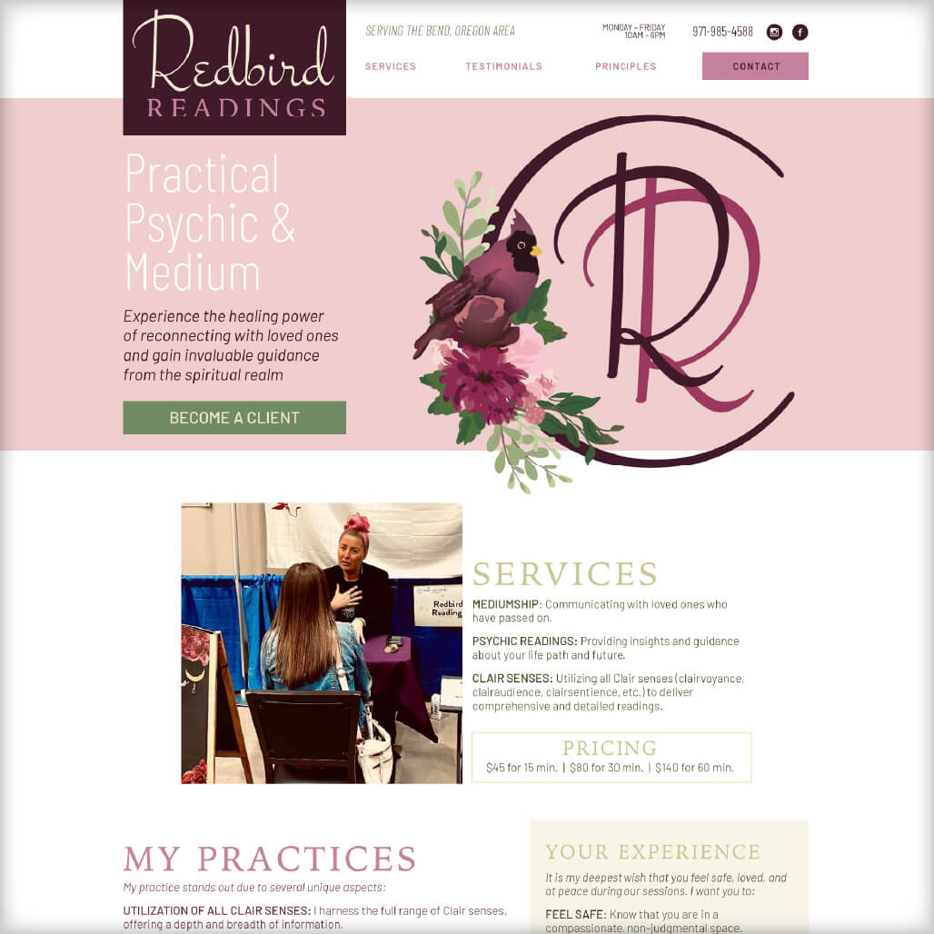 screenshot of Redbird Readings's website