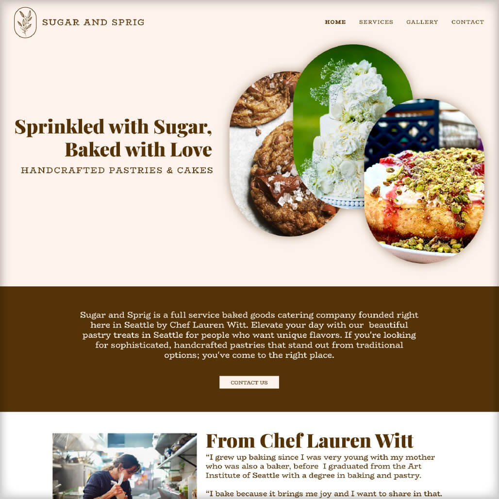 screenshot of Sugar & Sprig's website